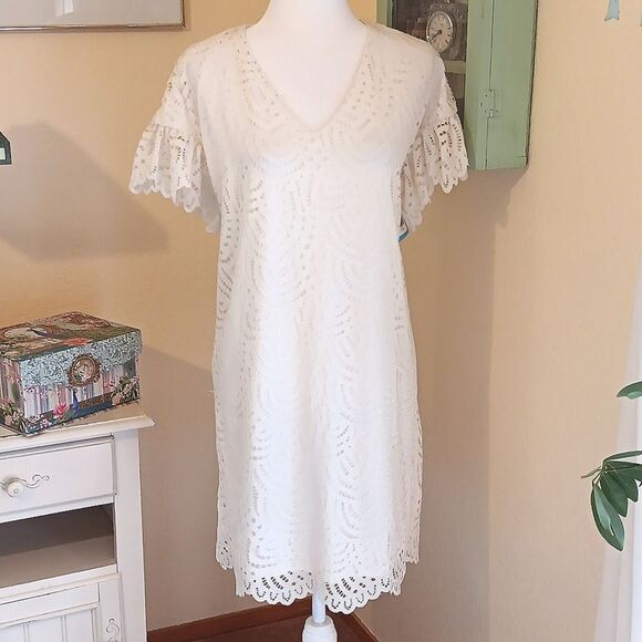 Worthington White Lace Shift Dress. Soft Girl, Lacy, Feminine - Picture 1 of 11